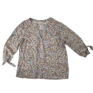 Cynthia Rowley Floral‎ Blouse Tie Sleeve V-Neck Top Lightweight Size M